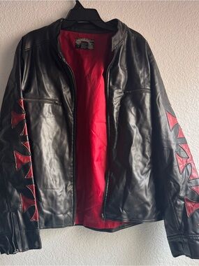 Epidemic Vintage Y2K Black Leather Jacket Punk Goth Streetwear L Men’s Biker